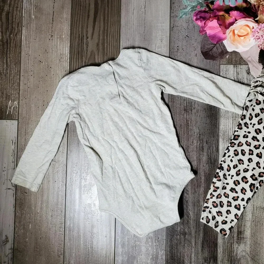 Shimmery Beige Tulle-Trimmed Top with Leopard Print Bottoms Outfit Size 24m